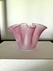 Vintage Cranberry Satin Glass Votive Holder Ruffled Rim 3 75  Fairy Lamp Insert