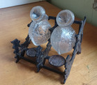 1879 Dated Eastlake Double Revolving Snail Ink Stand Hand Blown Floral Inkwells