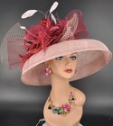 Blush Pink Church Kentucky Derby Party Wedding Tea Wide Brim Sinamay Hat