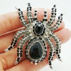 Classic Vintage Spider Brooch Pin Black Rhinestone Crystals Halloween