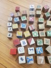 Vintage Kids Embossed Wood Blocks    50   Letters Numbers Animals 
