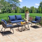 4pc Patio Furniture Wicker Outdoor Bistro Set All-weather Rattan Loveseat Chairs