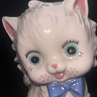 Vintage Hand Painted White Ceramic Kitty Cat Figurine Pretty Blue Eyes   Bow 5   