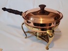 Vintage Italian Copper Chafing Dish Set Brass Stand Wood Handle Made In Italy