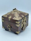 Vintage Asian Wooden Jewelry Box Brass Hardware Lock Ornate Carved Detail Chest