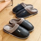Men s Winter Slippers Warm Fur Lined Pu Leather Indoor House Shoes Big Sizes