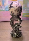 Wolf Figurine Howling At Moon With Crystal Sphere  9 5  Tall  4  Sphere