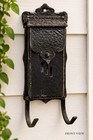 Antique Victorian Cast Iron Wall Match Mail Safe Holder Double Hooks Hinged Lid