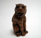 Japanese Boxwood Netsuke Roaring Tiger Hand Carved Figurine Signed 2  Tall