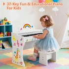 White 37 Keys Kids Digital Piano Keyboard Wood Toddler Music With Sticker  Stool