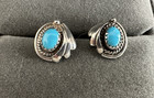 Vintage Sterling Silver Native American Turquoise Petite Stud Earrings Signed