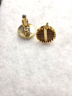 Vtg Gold Tone Wood Style Men Round Cuff Links