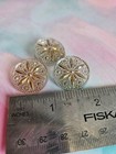 Vintage Glass 3 Lg Buttons Clear Gold Floral Luster Raised Design 7 8  Mar