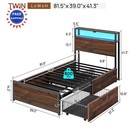 Rolanstar Twin Bed Frame With Storage Drawers Charging Station Led Lights Metal