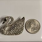 Swan Bird Rhinestone Brooch Goldtone Bling Pin