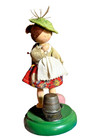 Vintage Pin Cushion  Girl Thimble Holder  Figural Germany Wooden Hiker Backpack