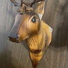 Set Of 2 German Black Forest Carved Stag Deer Heads Wall Art Glass Eyes 11   