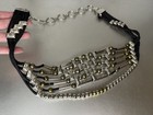 Vintage 80s Boho Glam Beaded Gold Silver Black Metal Belt Unique Chain Medium