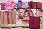 Large Lot Antique French Ribbons - Vintage Silk Moire Rayon Cotton - Pink Red