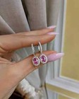 1 76ct Oval Natural Pink Sapphire   Diamond Lovely Earring Stud 14k White Gold