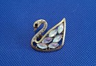Vintage Golden Ab Marquise   Clear Crystal Rhinestone Swan Pin Brooch 