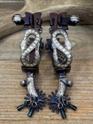 Beautiful Mexican Vaquero Silver Inlay Engraved Single Mount    snake    Spurs