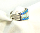 Native American Navajo Sterling Silver Lab Opal Inlay Ring Size 7 1 2 Signed  39
