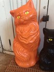 Blow  Mold Plastic Halloween Black Orange Cats Bank Scary Yellow Eyes Pair