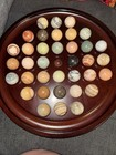 Vintage The Bombay Company Wood Solitaire Game 36 Heavy Marbles 1994 Luxury Set