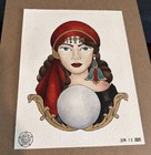 Vintage Fortune Teller Tattoo Flash Art Print     Fortune Teller With Crystal Ball