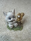 Vintage White Kitten   Squirrel Figurine Ceramic Cat Woodland Animal Decor