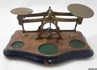 Antique Brass Wood Balance Postal Scale W  Weights