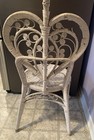 Vtg White Wicker Vanity Chair Heart Shaped Backrest Full Size Sturdy Flaws Read