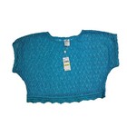 Trina Turk Whim Crochet Crop Shirt Swim Cover Top Womens Medium Blue Beach