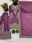 New Festival Wear Purple Chinon Silk Kurta Palazzo With Dupatta For Women