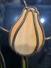 Retro Artisan Stained Glass Panel -1980s Hand- Crafted Circular Tulip Suncatcher