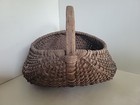 Antique Primitive Hand Woven Split Oak Buttocks Handle Gathering Eggs Basket