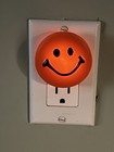 Vtg Japan Plastic 70s  Orange Smiley Face Night Light Plug In Calcomp Lucite