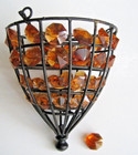 Vintage Hanging Metal Basket Candle Holder Topaz Octagon Prism Beads Retro Boho