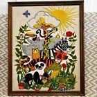 Vintage Animal Kingdom Finished Framed Crewel Embroidery Wall Art 17 5  X 21 5 