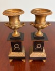 Antique 19th C French Empire Gilt Bronze   Ebonized Urn Vase Pair Garniture