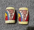 60s Vintage Neon Southwest Salt   Pepper Shaker Set Native American Drum No Rope