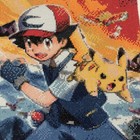 Completed Pokemon Pikachu Ash Diamond Painting Wall Art Hg666  40-50  15 5x19 5