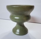 Vintage Mcm Mossy Green Pedestal Vase Planter With Metal Flower Frog Inside 5 5 