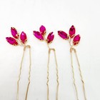 Pink Rhinestone Hair Pins Bridesmaid Crystal Diamante Wedding Bridal Clips Set 3