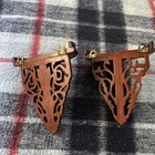 2 Vintage Fretwork Shelves Handcrafted Ornate Carved Wooden Shelf Dark Pat Euc
