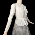 Antique Edwardian White Cotton Blouse Floral Embroidered 1900s Shirt Victorian