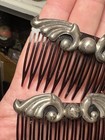 Pair Vintage 1940   s-50   s Sterling Silver Mounted Plastic Hair Combs