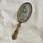Vintage Brass Art Nouveau Beveled Hand Mirror Repousse Flowers Floral Decor