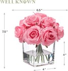 Artificial Pink Roses In Glass Vase W  Faux Water Silk Flower Arrangement Decor